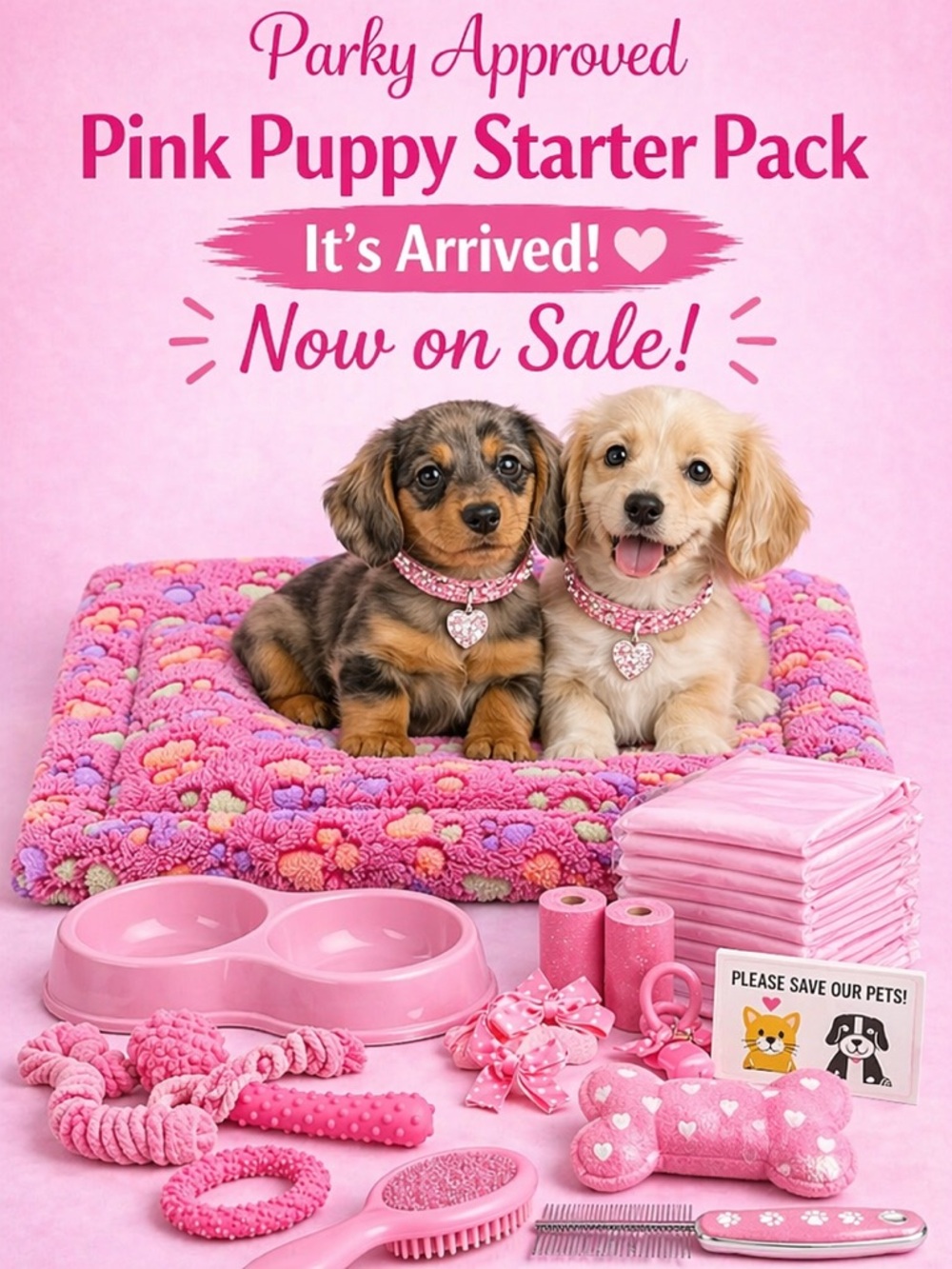 Pink Puppy Starter Pack 🐾 Bed Bowls Pads Toys Grooming Bundle – Parky’s Place